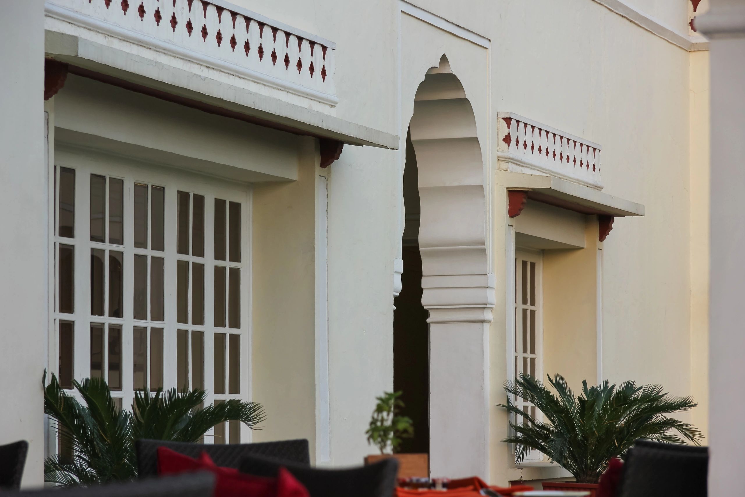 Indian heritage hotel dining area with traditional design